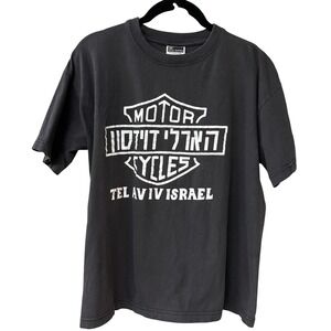 Vtg Harley Davidson Motorcycles Tel Aviv Israel T-Shirt Black Size Large 90s
